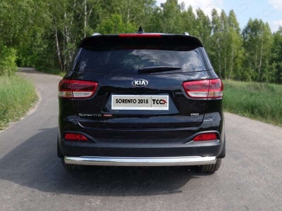 Защита заднего бампера овальная длинная 75-42 мм ТСС для Kia Sorento Prime 2015-2017