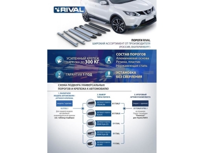 Пороги алюминиевые Rival Premium для Skoda Kodiaq 2017-2021