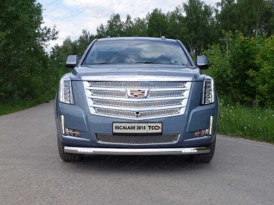 Защита передняя овальная с ДХО 75х42 мм ТСС для Cadillac Escalade 2015-2021