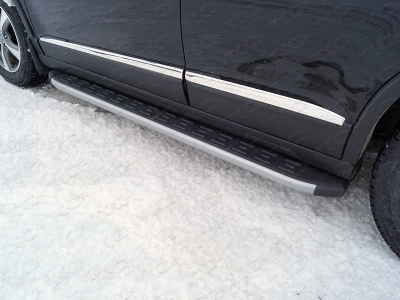 Пороги алюминиевые ТСС с накладкой серебристые для Haval H6 2014-2020