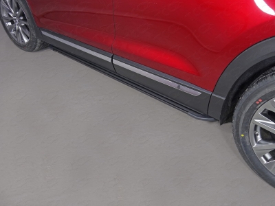 Пороги алюминиевые Slim Line Black ТСС для Mazda CX-9 2017-2021