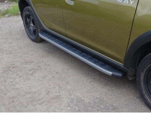 Пороги алюминиевые ТСС с накладкой серые для Renault Sandero Stepway № RENSANST15-11GR
